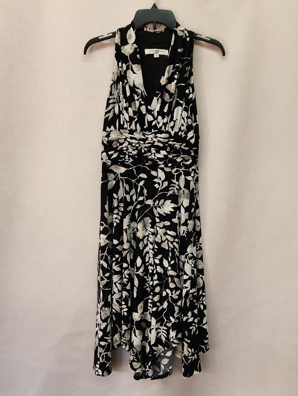 Evan Picone Black and White One-Shoulder Floral Dress